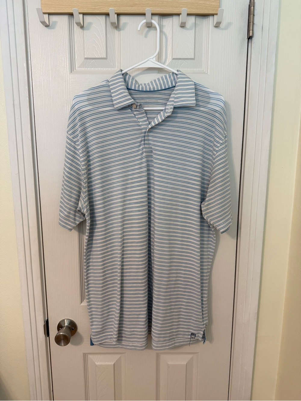 Peter Millar Light Blue and White Striped Polo